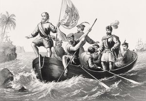 Christopher Columbus sætter fod i San Salvador den 12. oktober 1492 af English School